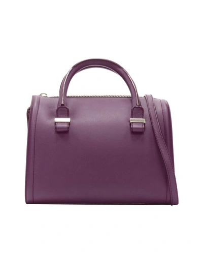 Victoria Beckham New  Seven Purple Leather Rolled Handle Structured Bowling Bag