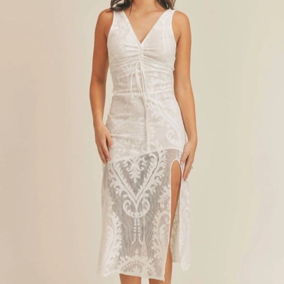 Sage The Label Pearly Paige Ruched Detail Lace Midi Dress In White