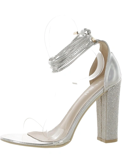 Lala Ikai Womens Open Toe Strappy Block Heels In Silver