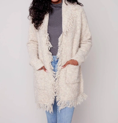 Charlie B Fluffy Boucle Cardigan In Almond In Beige