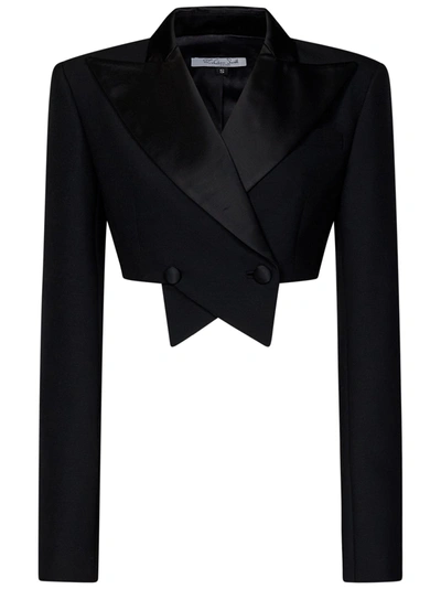 Laquan Smith Cropped Wool Blazer Jacket In Nero