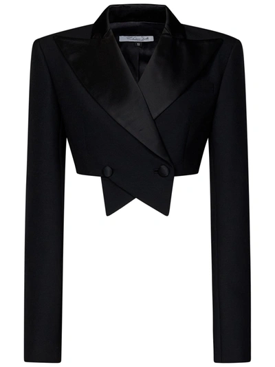 Laquan Smith Cropped Wool Blazer Jacket In Schwarz