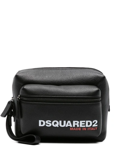 Dsquared2 Logo Leather Clutch In Black