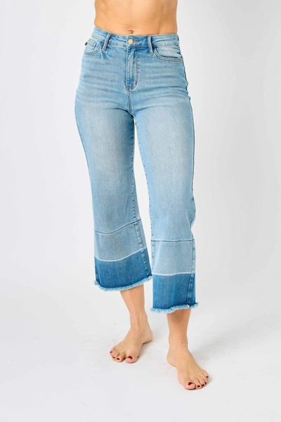 Judy Blue Release Hem Wide Crop Jean In Light Wash In Blue