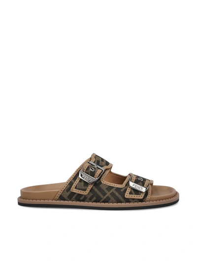 Fendi Sandals In Black Tobacco+sand