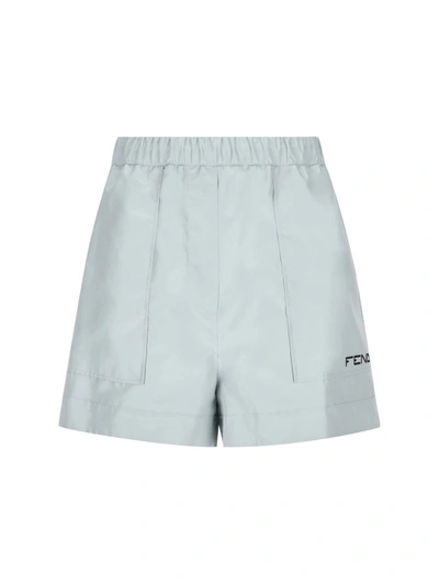 Fendi Logo Printed Shorts In Pale Blue