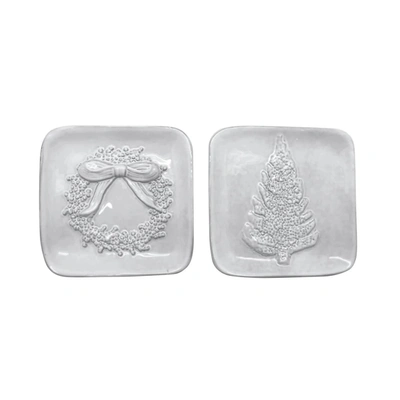 Mariposa Ceramic Christmas Dipping Dish Set In White In Gray