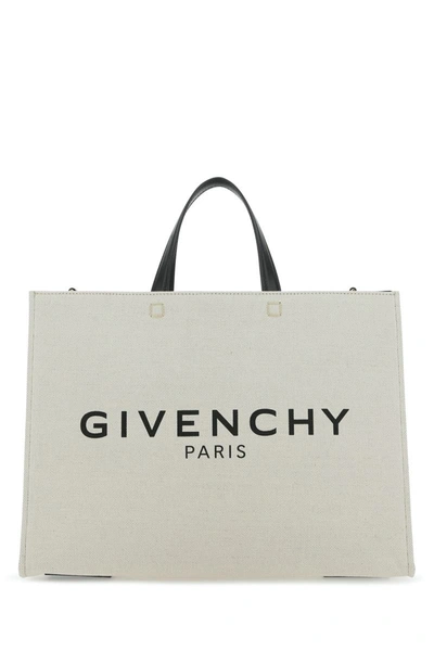 Givenchy Woman Ivory Canvas Medium G Shopping Bag In Beige,black