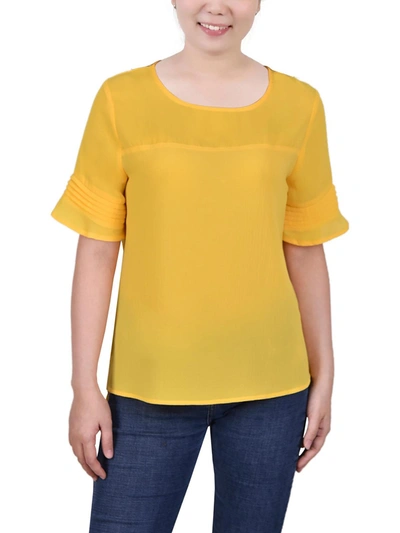 Ny Collection Petites Womens Sheer Crepe Blouse In Yellow
