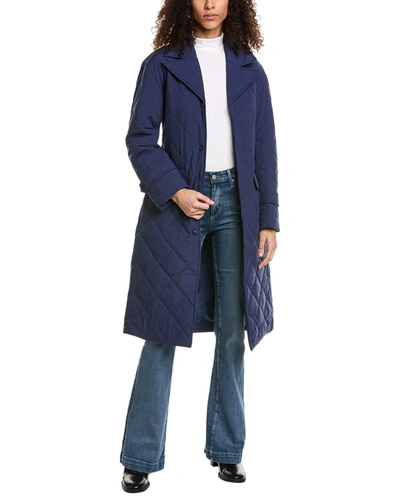 Ellen Tracy Diamond Quilted Trench Coat In Blue