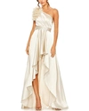 Mac Duggal Ruffled One Shoulder Cut Out Hi-low Gown In White