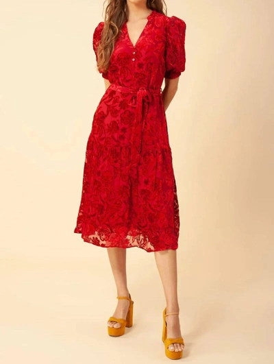 Hale Bob Kimbra Solid Velvet Burnout Dress In Red