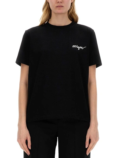 Msgm Cotton Jersey Logo T-shirt In Black