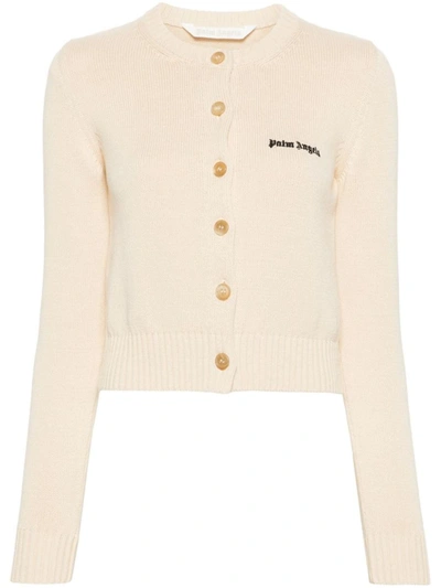 Palm Angels Logo-embroidered Cropped Cardigan In Neutrals
