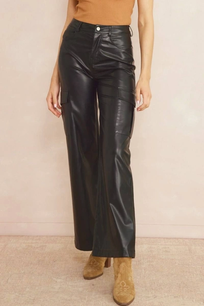 Entro Faux Leather Cargo Pant In Black