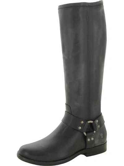 Frye Tall Leather Harness Biker Boots In Black