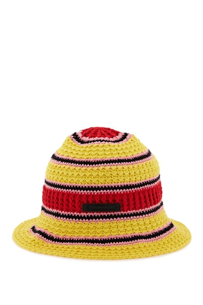 Stella Mccartney Logo Cotton Crochet Bucket Hat In Yellow,pink,red