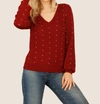 Daniel Rainn Zaria Polka-dot Pullover Sweater In Deep Burgundy In Multi