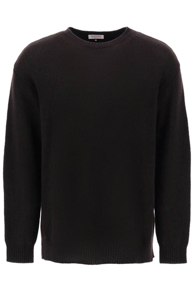 Valentino Cashmere Crewneck Jumper With Stud In Black