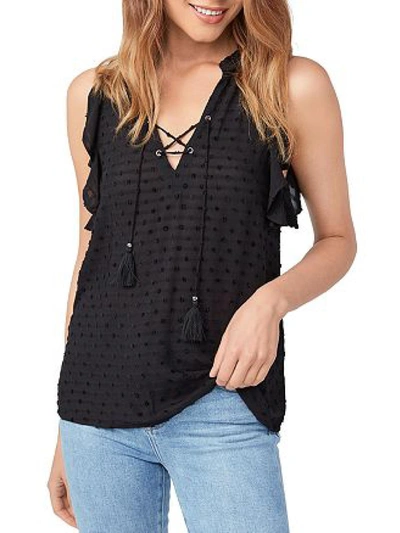 Paige Amala Womens Textured Tie Neck Pullover Top In Black