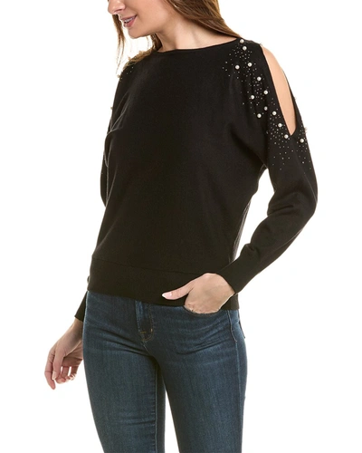 T Tahari Embellished Cold Shoulder Sweater In Black