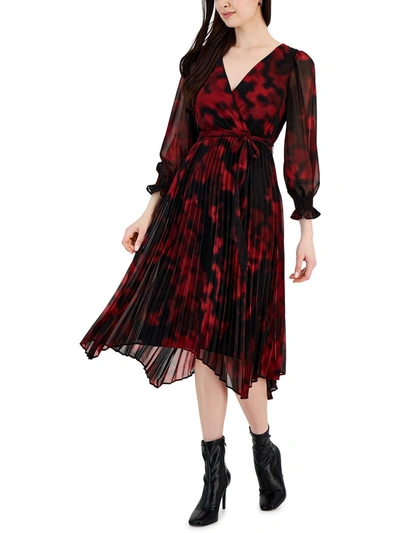 Taylor Womens Handkerchief Hem Midi Wrap Dress In Red