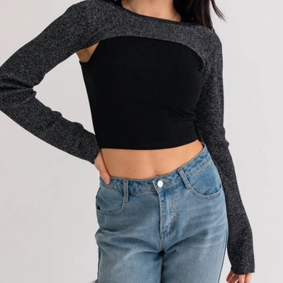 Le Lis Victoria Sweater Srug & Ribbed Tank Top In Black