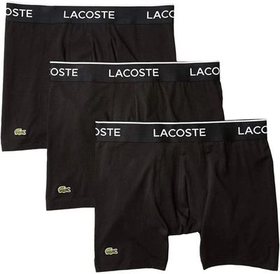Lacoste Men's Casual Classic 3 Pack Cotton Stretch Boxer Briefs In Black In Grey
