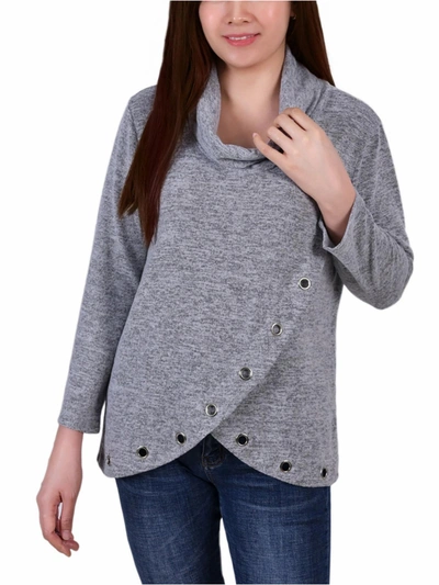 Ny Collection Petites Womens Cowl Neck Crossover Blouse In Grey