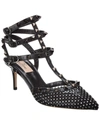 VALENTINO GARAVANI ROCKSTUD CAGED 65 MESH & LEATHER ANKLE STRAP PUMP