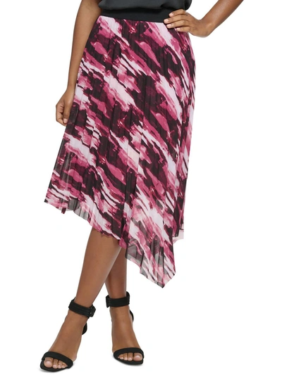 Calvin Klein Womens Pleated Print Asymmetrical Skirt In Pink