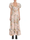 Alexander Mcqueen Alexander Mc Queen Floral Print Ruched Silk Dress In Beige