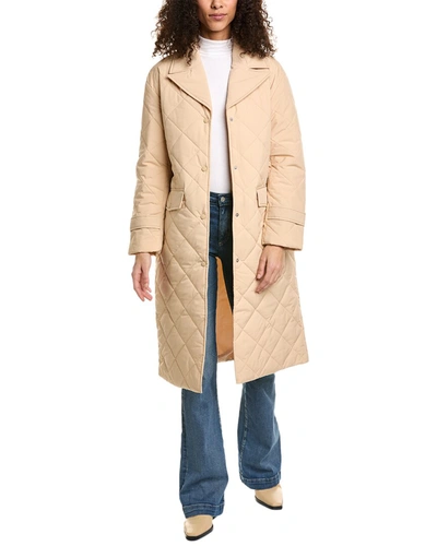 Ellen Tracy Diamond Quilted Trench Coat In Beige