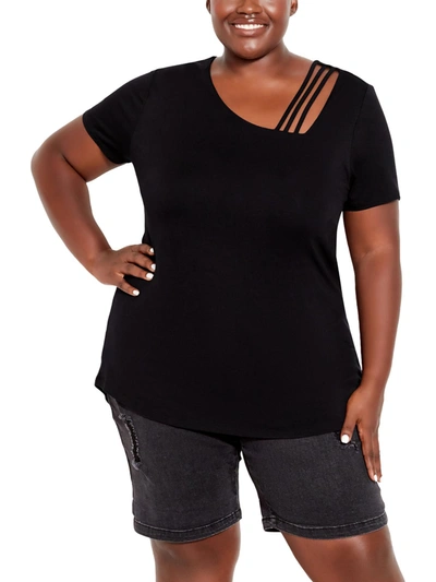 Avenue Womens Cut-out Casual Blouse In Black