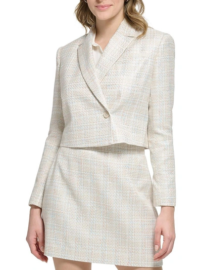 Calvin Klein Womens Tweed Long Sleeves One-button Blazer In White