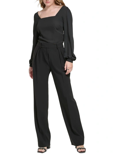 Calvin Klein Womens Square Neck Blouson Sleeves Blouse In Black