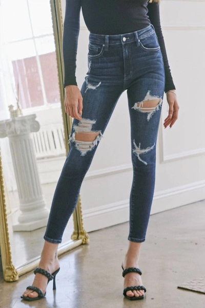 Kancan Junie Super High Rise Skinny Jean In Dark Wask In Blue