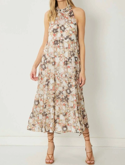 Entro Charlie Floral Print Sleeveless Midi Dress In Charcoal/taupe In Gold