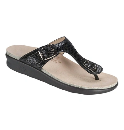 Sas Sanibel T-strap Slide Sandal In Black Snake In Multi
