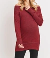 HELLO MIZ RAYON RICH HACCI BRUSHED MATERNITY LONG SLEEVE TUNIC IN RED