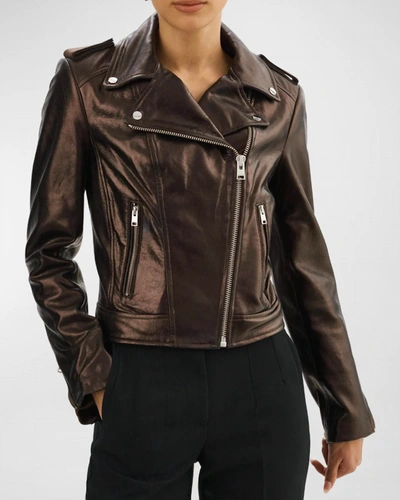 Lamarque Donna Met Leather Jacket In Brown Metallic