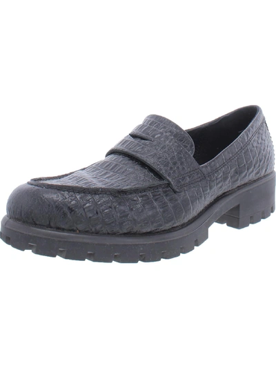 Ecco Modtray Womens Embossed Moc Toe Penny Loafers In Black