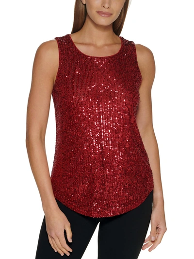 Dkny Petite Sleeveless Crewneck Sequined Top In Pink