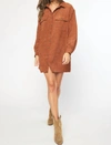 ENTRO CORDUROY LONG SLEEVE BUTTON UP DRESS IN CINNAMON