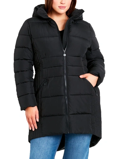 Evans Plus Womens Quilted Hooded Puffer Jacket In Black