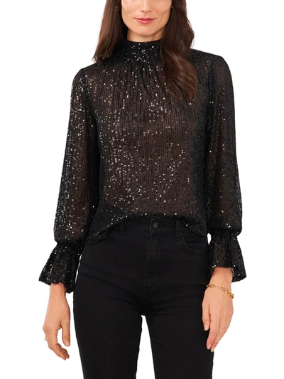 1.state Womens Mesh Sequined Pullover Top In Black