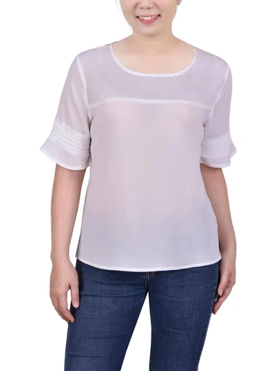 Ny Collection Petites Womens Sheer Crepe Blouse In White