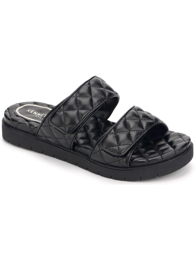 Kenneth Cole New York Reeves Quilted 2 Band Womens Velcro Slip On Slide Sandals In Black