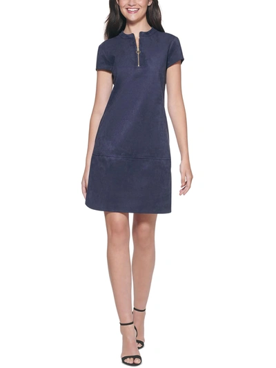 Kensie Dresses Womens Faux Suede Midi Shift Dress In Blue