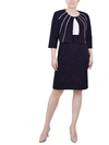 Ny Collection Petite Two Piece Jacket And Dress Set In Beige